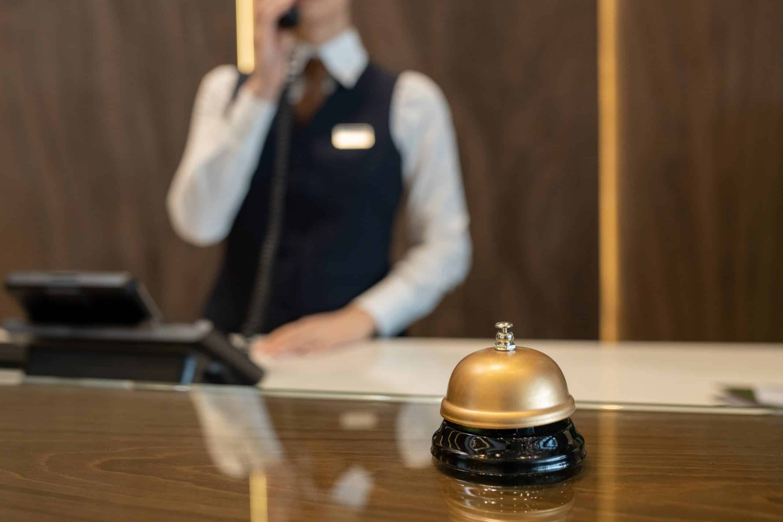 a bell on a front desk
